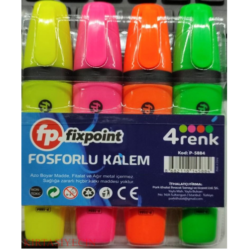 FİXPOİNT FOSFORLU KALEM 4 RENK CANLI RENKLER