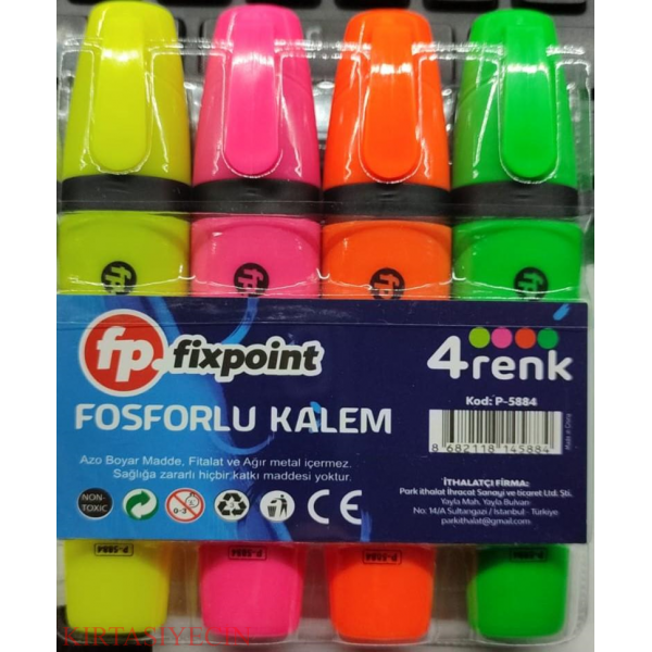 FİXPOİNT FOSFORLU KALEM 4 RENK CANLI RENKLER